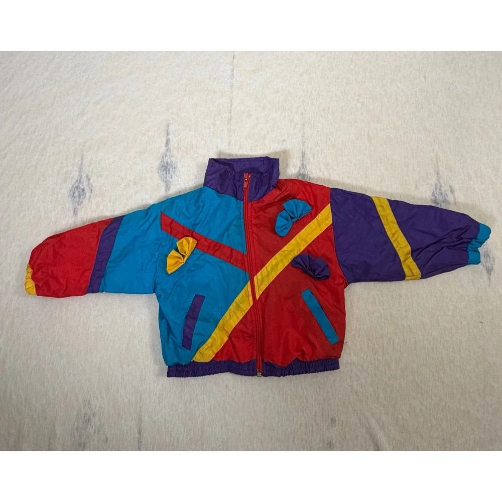 Vintage 90s Colorblock Windbreaker Jacket Kids 24M Teal Red Purple USA